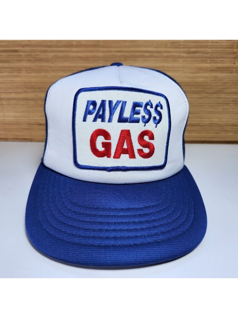 Truckers Hat Cap Vintage PAYLE$$ Payless GAS Snapback Men's Blue and White